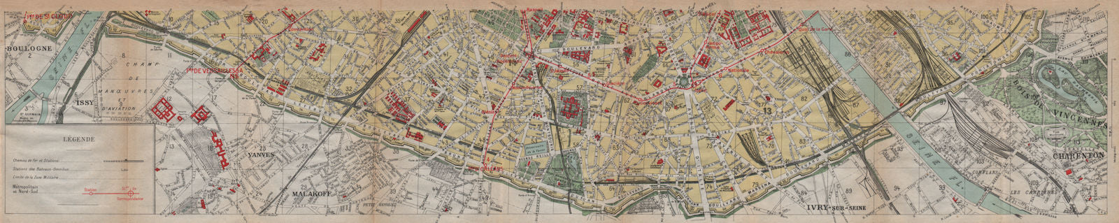 PARIS SOUTH 15E 14E 13E 12E. Porte de St Cloud-Picpus. Vintage map plan 1922